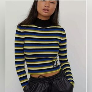 H&M‎ Kangol Striped Ribbed Knit Mock Neck Cropped Sweater Retro Size Small